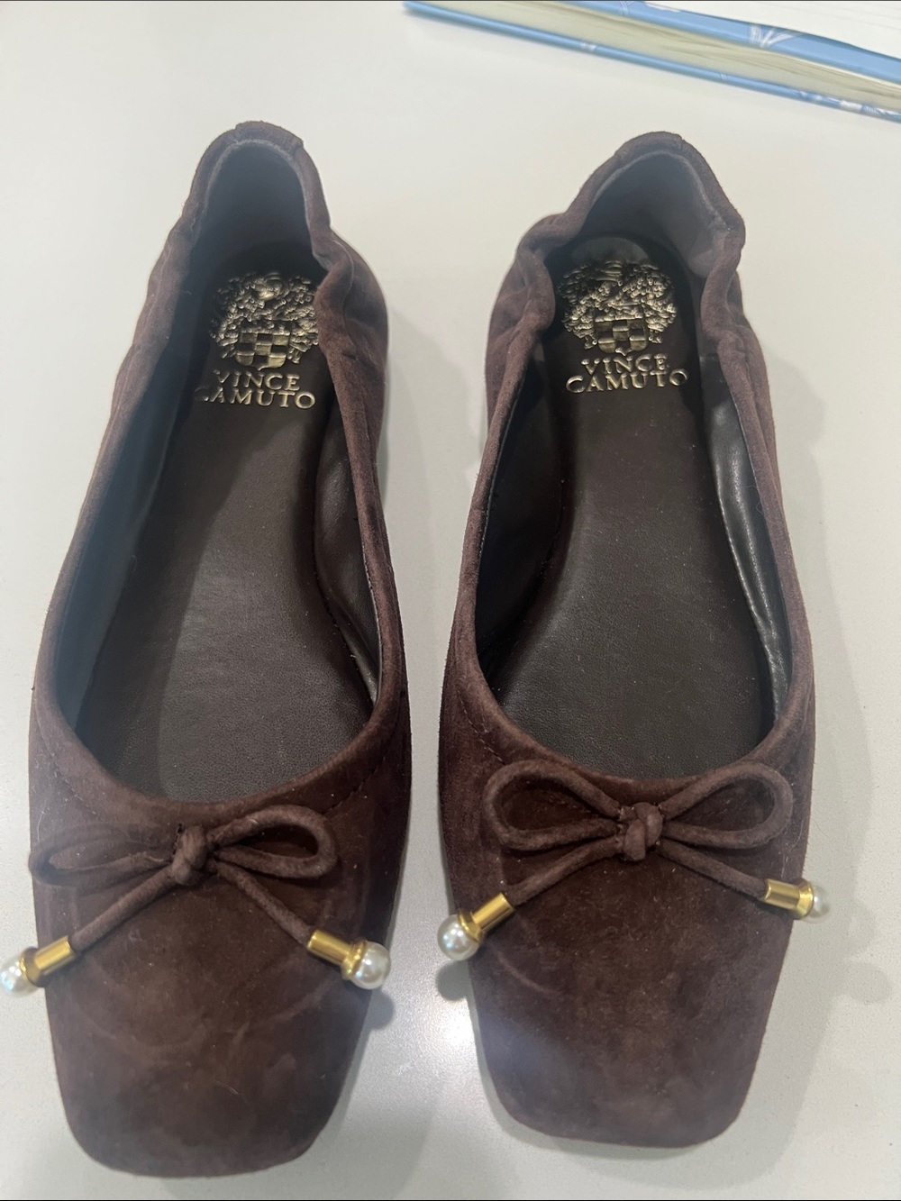 Vince Camuto Dark Brown Suede Bow Ballet Flats